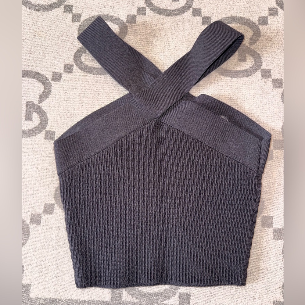 Babaton Sculpt Knit Black Cross-Front Crop Top - Picture 8 of 8